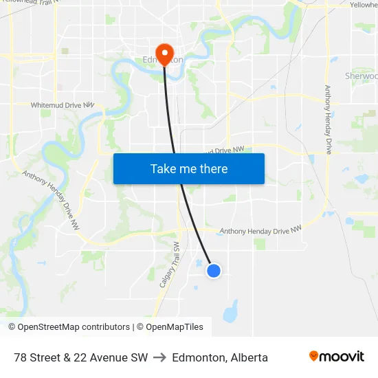 78 Street & 22 Avenue SW to Edmonton, Alberta map