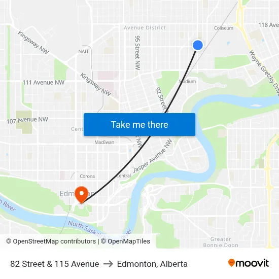 82 Street & 115 Avenue to Edmonton, Alberta map