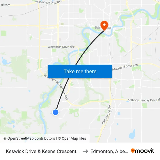 Keswick Drive & Keene Crescent SW to Edmonton, Alberta map