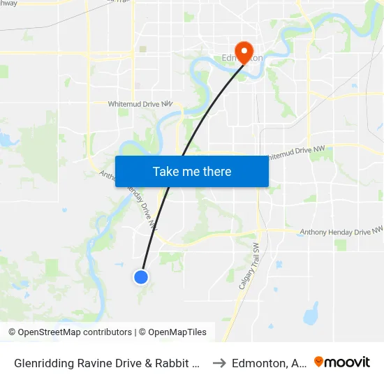 Glenridding Ravine Drive & Rabbit Hill Road SW to Edmonton, Alberta map