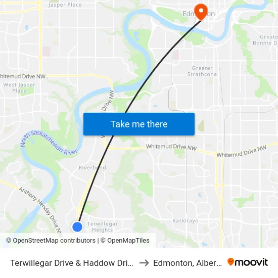 Terwillegar Drive & Haddow Drive to Edmonton, Alberta map