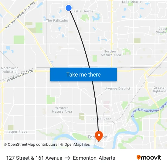 127 Street & 161 Avenue to Edmonton, Alberta map