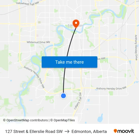 127 Street & Ellerslie Road SW to Edmonton, Alberta map