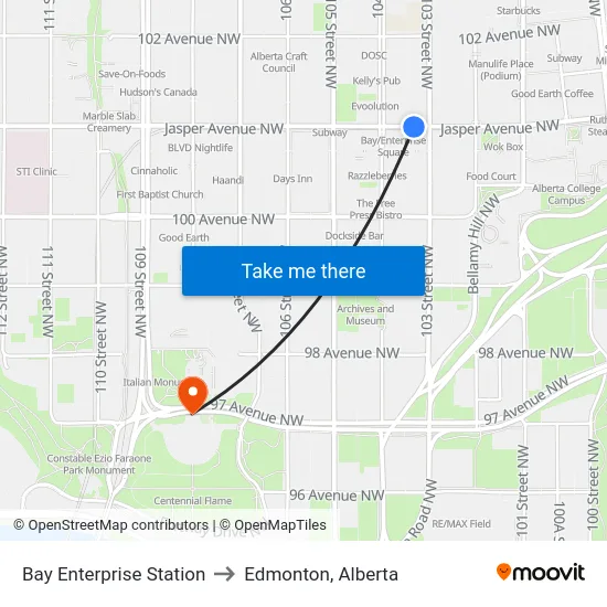 Bay Enterprise Station to Edmonton, Alberta map
