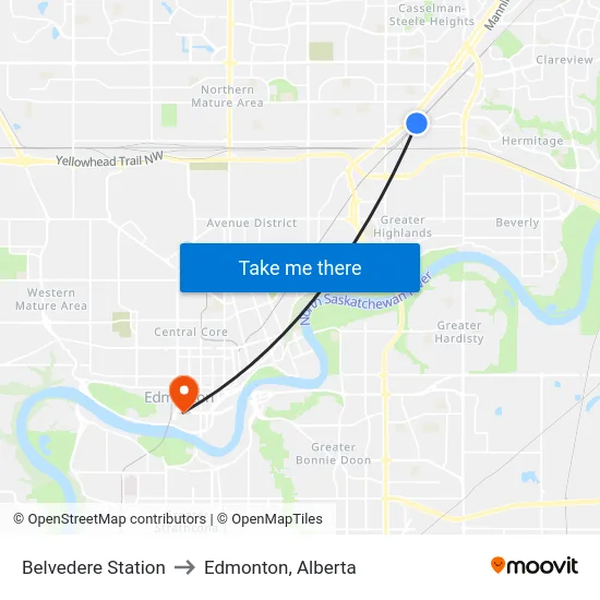 Belvedere Station to Edmonton, Alberta map