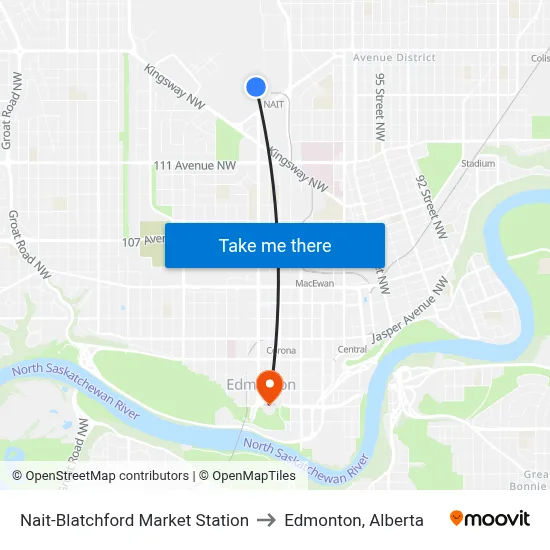 Nait-Blatchford Market Station to Edmonton, Alberta map