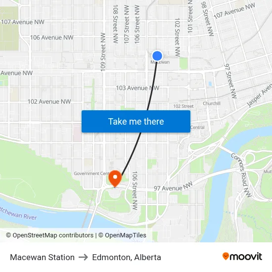 Macewan Station to Edmonton, Alberta map