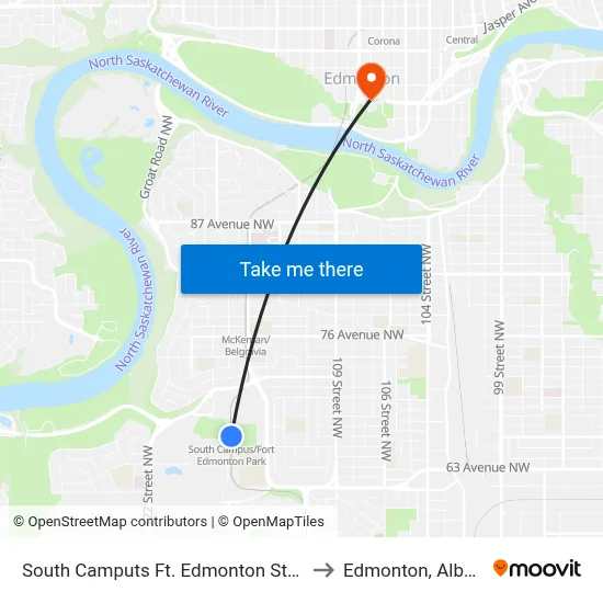 South Camputs Ft. Edmonton Station to Edmonton, Alberta map