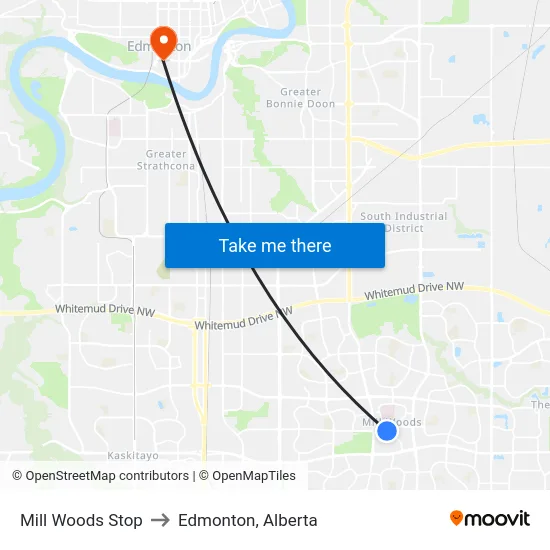 Mill Woods Stop to Edmonton, Alberta map