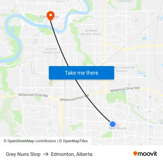 Grey Nuns Stop to Edmonton, Alberta map