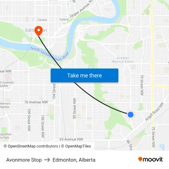 Avonmore Stop to Edmonton, Alberta map