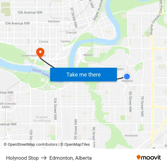 Holyrood Stop to Edmonton, Alberta map