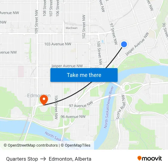 Quarters Stop to Edmonton, Alberta map