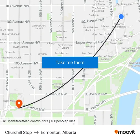 Churchill Stop to Edmonton, Alberta map