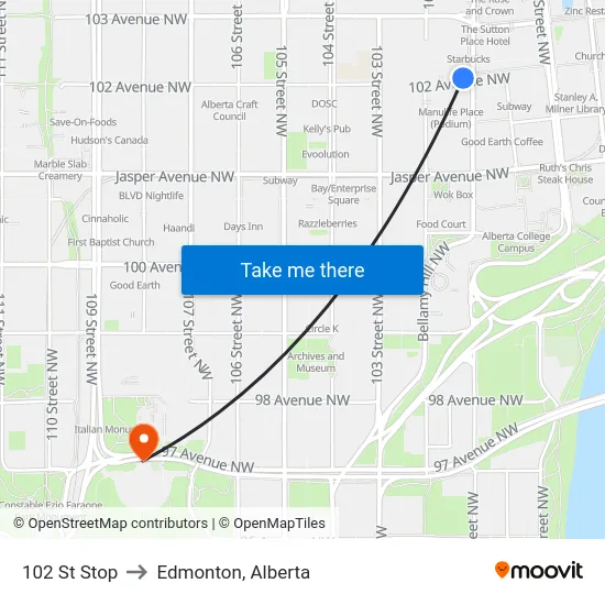 102 St Stop to Edmonton, Alberta map