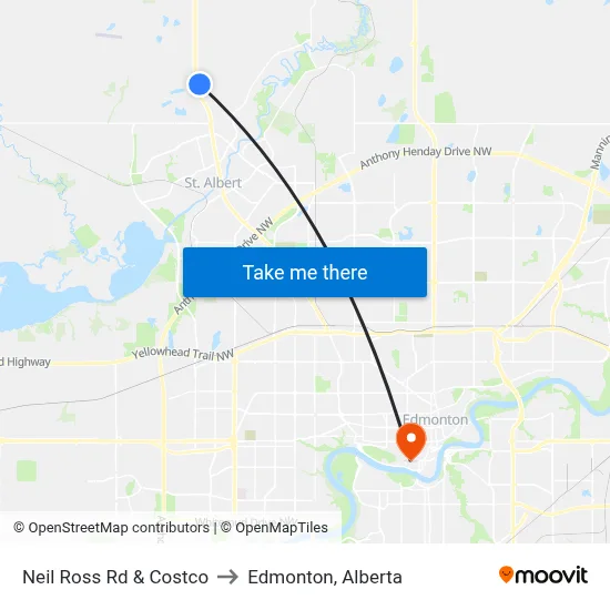Neil Ross Rd & Costco to Edmonton, Alberta map