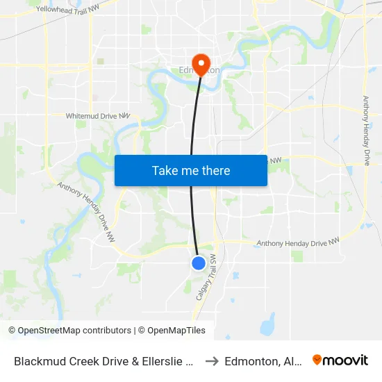 Blackmud Creek Drive & Ellerslie Road SW to Edmonton, Alberta map
