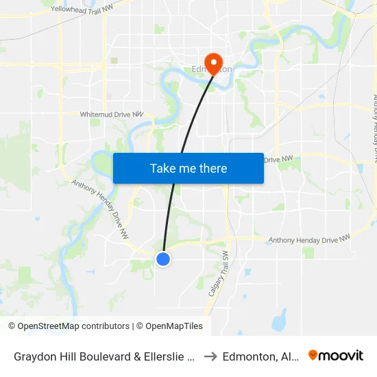 Graydon Hill Boulevard & Ellerslie Road SW to Edmonton, Alberta map