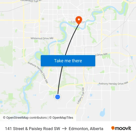 141 Street & Paisley Road SW to Edmonton, Alberta map