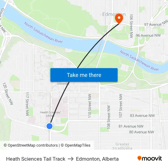 Heath Sciences Tail Track to Edmonton, Alberta map
