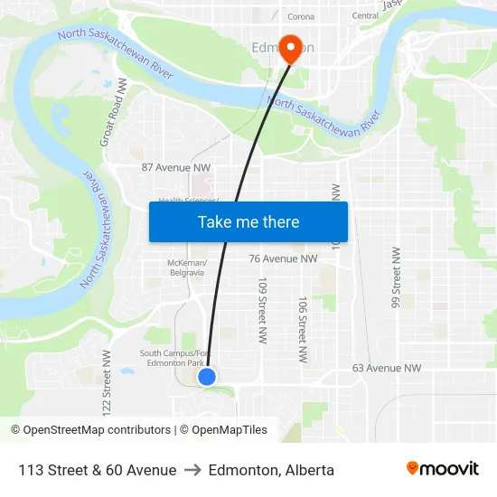 113 Street & 60 Avenue to Edmonton, Alberta map