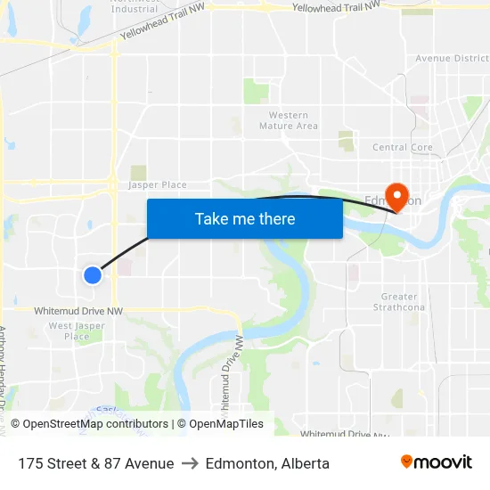 175 Street & 87 Avenue to Edmonton, Alberta map