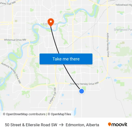 50 Street & Ellerslie Road SW to Edmonton, Alberta map