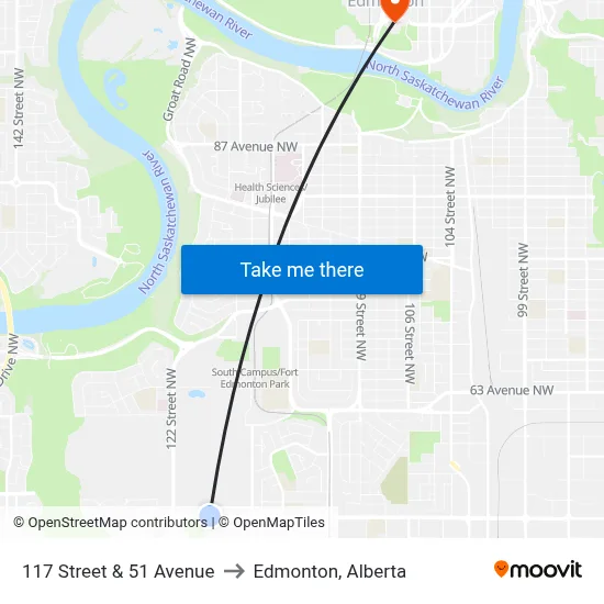 117 Street & 51 Avenue to Edmonton, Alberta map
