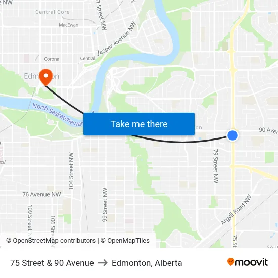 75 Street & 90 Avenue to Edmonton, Alberta map