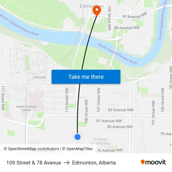 109 Street & 78 Avenue to Edmonton, Alberta map