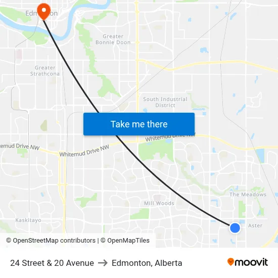 24 Street & 20 Avenue to Edmonton, Alberta map