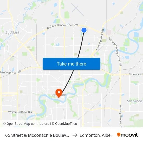 65 Street & Mcconachie Boulevard to Edmonton, Alberta map