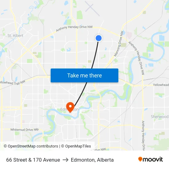 66 Street & 170 Avenue to Edmonton, Alberta map