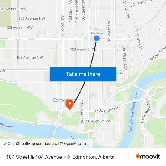 104 Street & 104 Avenue to Edmonton, Alberta map