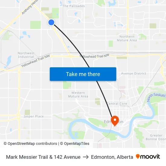 Mark Messier Trail & 142 Avenue to Edmonton, Alberta map