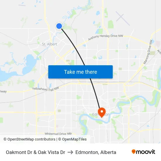 Oakmont Dr & Oak Vista Dr to Edmonton, Alberta map