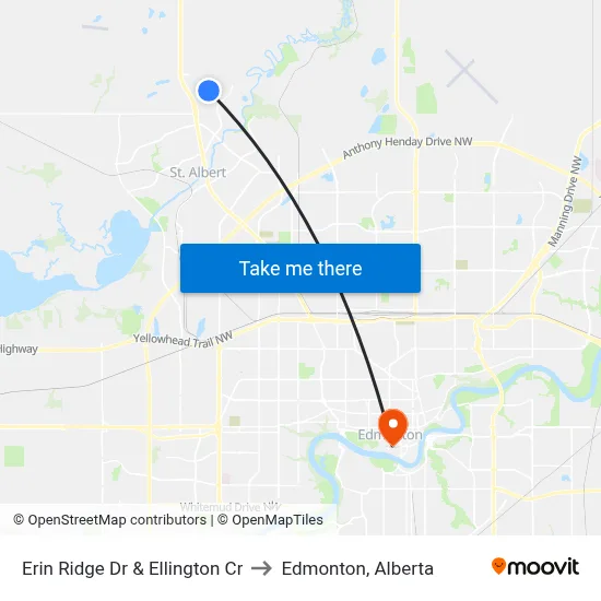 Erin Ridge Dr & Ellington Cr to Edmonton, Alberta map
