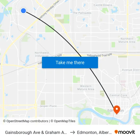 Gainsborough Ave & Graham Ave to Edmonton, Alberta map