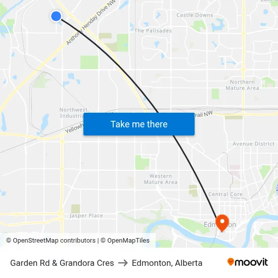 Garden Rd & Grandora Cres to Edmonton, Alberta map