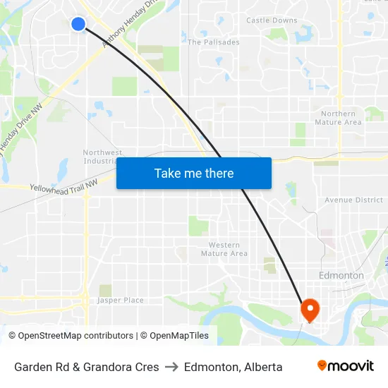 Garden Rd & Grandora Cres to Edmonton, Alberta map