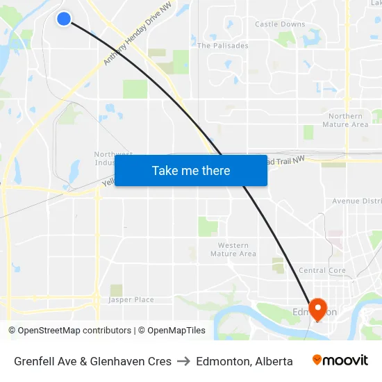 Grenfell Ave & Glenhaven Cres to Edmonton, Alberta map