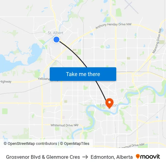 Grosvenor Blvd & Glenmore Cres to Edmonton, Alberta map