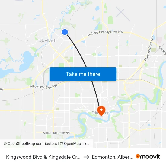 Kingswood Blvd & Kingsdale Cres to Edmonton, Alberta map