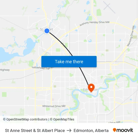 St Anne Street & St Albert Place to Edmonton, Alberta map