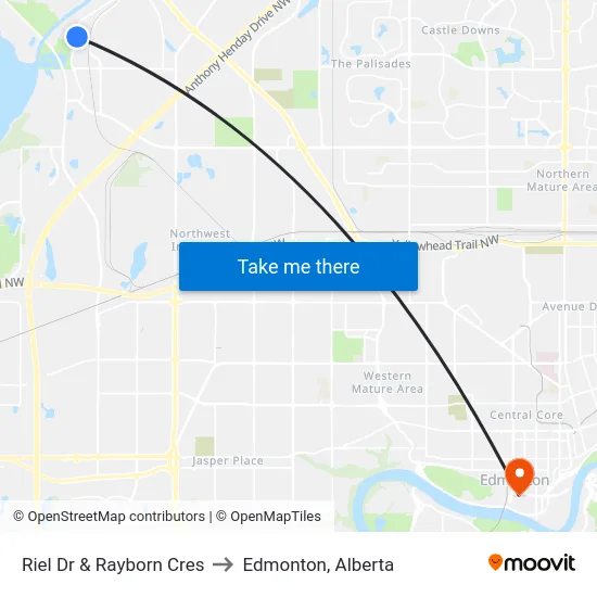 Riel Dr & Rayborn Cres to Edmonton, Alberta map