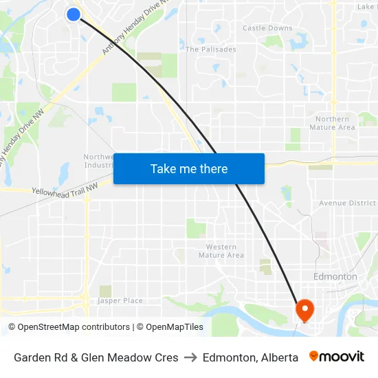 Garden Rd & Glen Meadow Cres to Edmonton, Alberta map