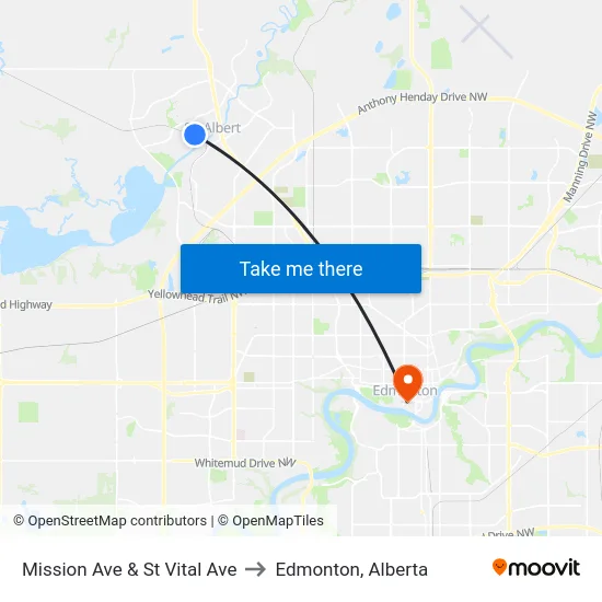 Mission Ave & St Vital Ave to Edmonton, Alberta map