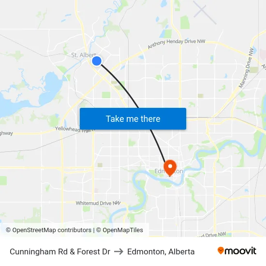 Cunningham Rd & Forest Dr to Edmonton, Alberta map