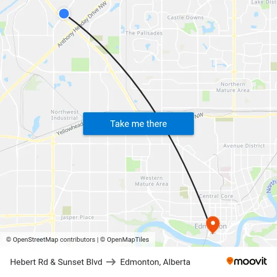 Hebert Rd & Sunset Blvd to Edmonton, Alberta map