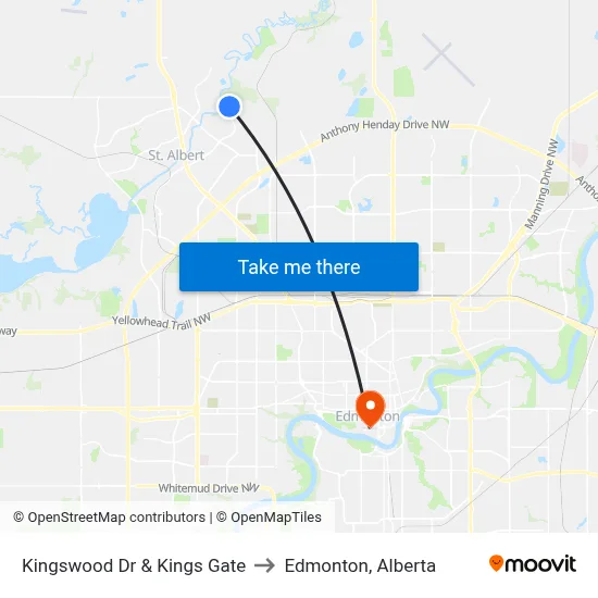 Kingswood Dr & Kings Gate to Edmonton, Alberta map